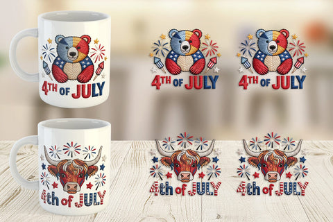 Mug Wrap 4th of July Embroidery Animal Sublimation artnoy 