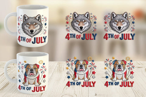 Mug Wrap 4th of July Embroidery Animal Sublimation artnoy 