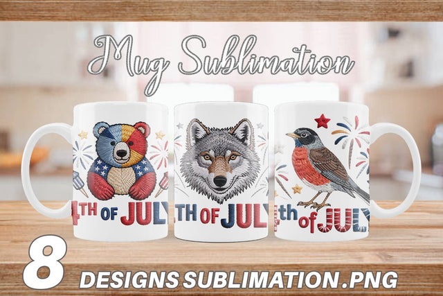 Mug Wrap 4th of July Embroidery Animal Sublimation artnoy 