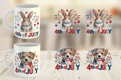 Mug Wrap 4th of July Embroidery Animal Sublimation artnoy 