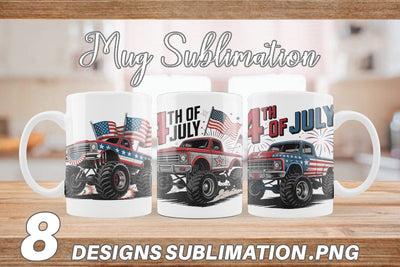 Mug Wrap 4th of July Monster Truck Sublimation artnoy 