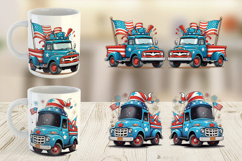 Mug Wrap 4th of July Vintage Truck Sublimation artnoy 