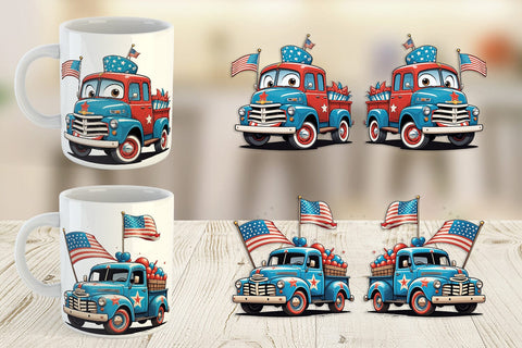 Mug Wrap 4th of July Vintage Truck Sublimation artnoy 