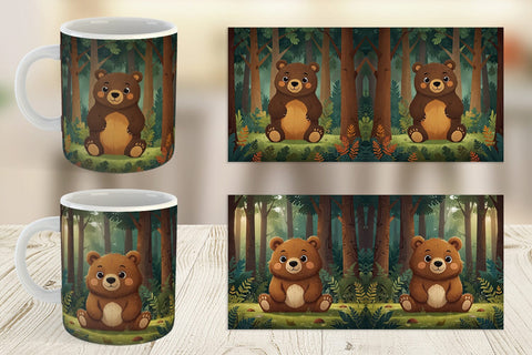 Mug Wrap Adorable Bear in Forest Sublimation artnoy 