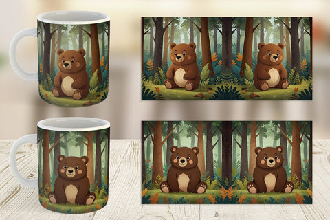 Mug Wrap Adorable Bear in Forest Sublimation artnoy 