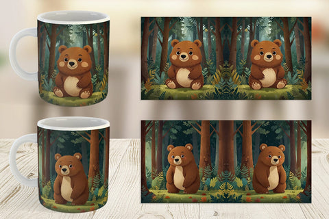 Mug Wrap Adorable Bear in Forest Sublimation artnoy 