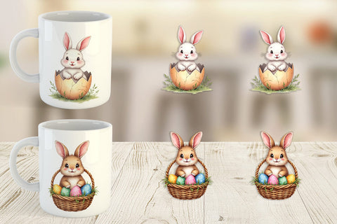 Mug Wrap Adorable Fluffy Easter Bunnies Watercolor Sublimation artnoy 