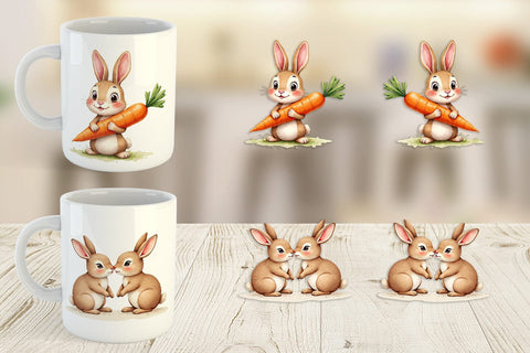 Mug Wrap Adorable Fluffy Easter Bunnies Watercolor Sublimation artnoy 