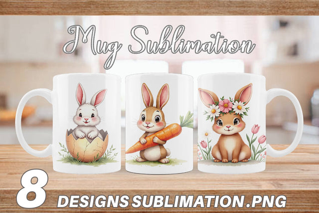 Mug Wrap Adorable Fluffy Easter Bunnies Watercolor Sublimation artnoy 