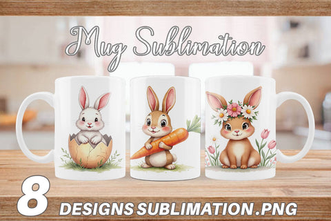 Mug Wrap Adorable Fluffy Easter Bunnies Watercolor Sublimation artnoy 
