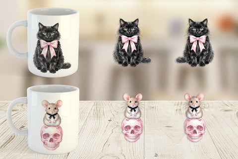 Mug Wrap Adorable Spooky Coquette Animals Sublimation artnoy 