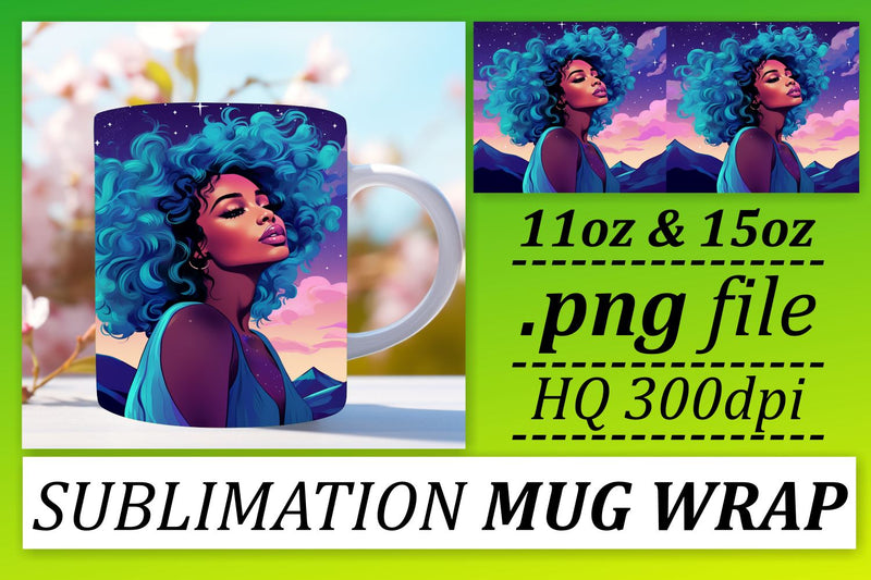 Mug Wrap Afro Woman Sunset 11oz 15oz Sublimation afrosvg 