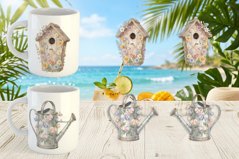 Mug Wrap Airy Sun-Drenched Garden Watercolor Sublimation artnoy 