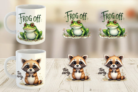Mug Wrap Angry Forest Animal Watercolor Art Sublimation artnoy 