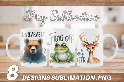 Mug Wrap Angry Forest Animal Watercolor Art Sublimation artnoy 