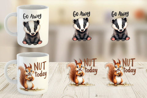 Mug Wrap Angry Forest Animal Watercolor Art Sublimation artnoy 