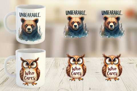 Mug Wrap Angry Forest Animal Watercolor Art Sublimation artnoy 