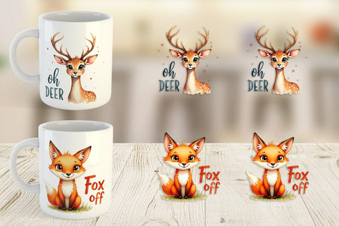 Mug Wrap Angry Forest Animal Watercolor Art Sublimation artnoy 