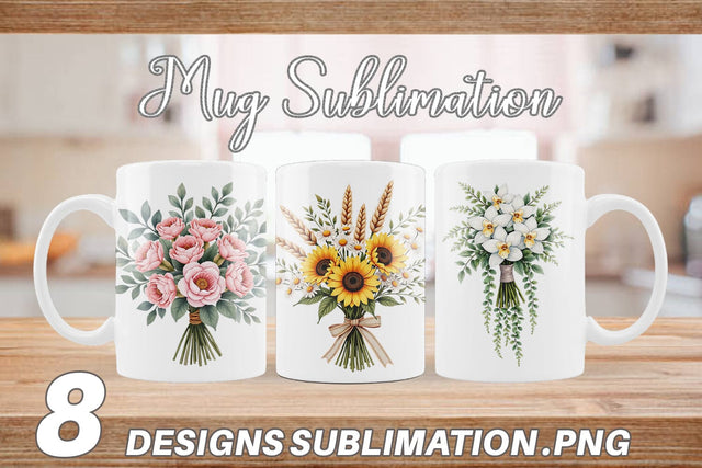 Mug Wrap Antique Botanical Wedding Bouquets Sublimation artnoy 