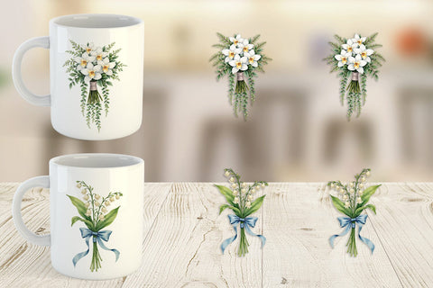 Mug Wrap Antique Botanical Wedding Bouquets Sublimation artnoy 