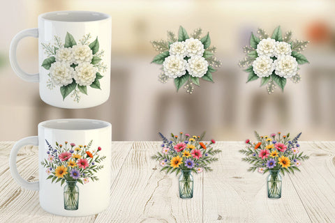 Mug Wrap Antique Botanical Wedding Bouquets Sublimation artnoy 