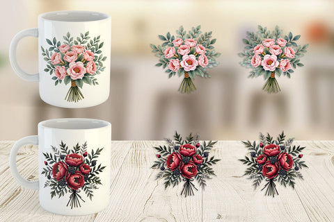 Mug Wrap Antique Botanical Wedding Bouquets Sublimation artnoy 
