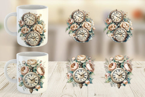 Mug Wrap Antique Clock Sublimation artnoy 
