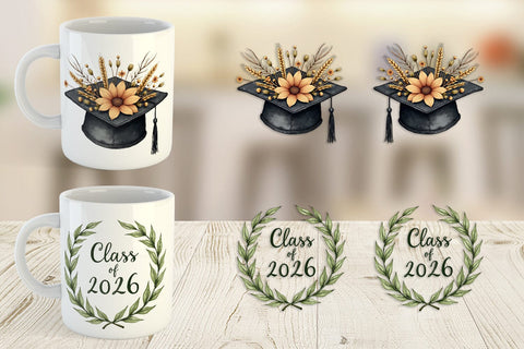 Mug Wrap Antique Floral Graduation Elements & Scrolls Sublimation artnoy 