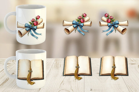 Mug Wrap Antique Floral Graduation Elements & Scrolls Sublimation artnoy 