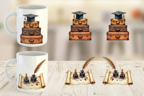 Mug Wrap Antique Floral Graduation Elements & Scrolls Sublimation artnoy 