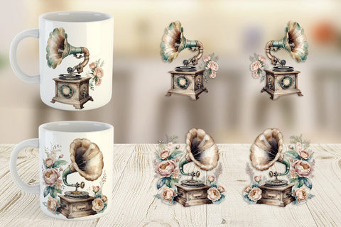 Mug Wrap Antique Gramophone Sublimation artnoy 