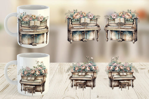 Mug Wrap Antique Piano Sublimation artnoy 