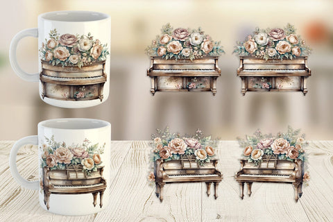 Mug Wrap Antique Piano Sublimation artnoy 