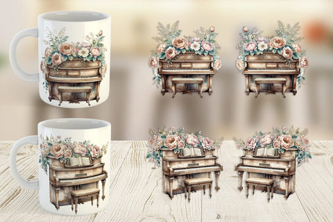 Mug Wrap Antique Piano Sublimation artnoy 