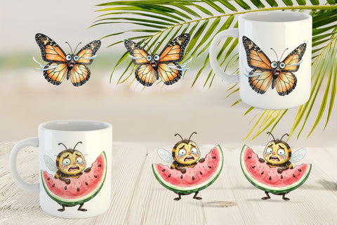 Mug Wrap Anxious Beach Bug Watercolor Sublimation artnoy 