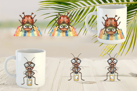 Mug Wrap Anxious Beach Bug Watercolor Sublimation artnoy 