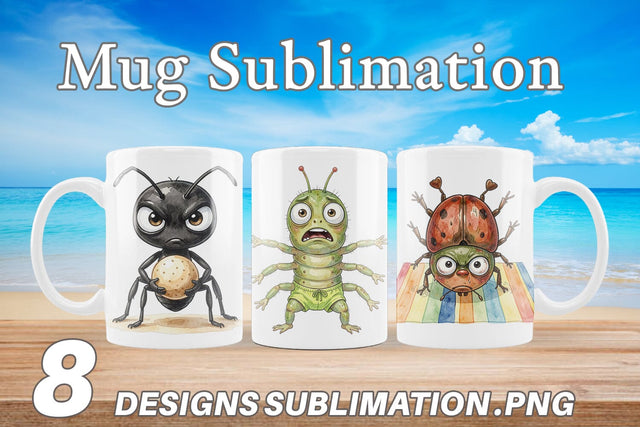 Mug Wrap Anxious Beach Bug Watercolor Sublimation artnoy 