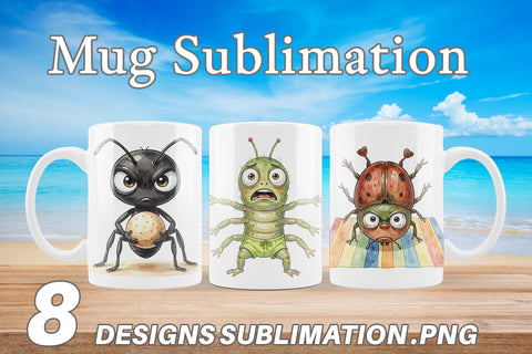 Mug Wrap Anxious Beach Bug Watercolor Sublimation artnoy 