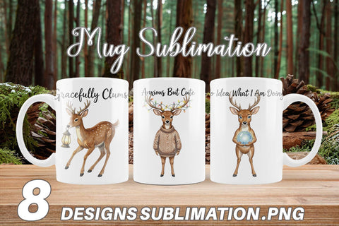 Mug Wrap Anxious Fawn Forest Hygge Watercolor Sublimation artnoy 
