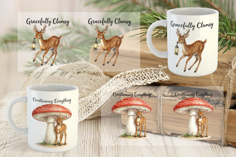 Mug Wrap Anxious Fawn Forest Hygge Watercolor Sublimation artnoy 
