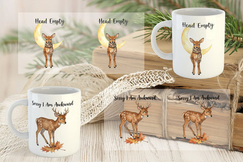 Mug Wrap Anxious Fawn Forest Hygge Watercolor Sublimation artnoy 