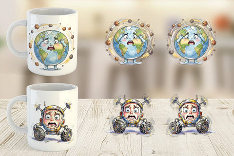 Mug Wrap Anxious Space Rocket and Planet Sublimation artnoy 