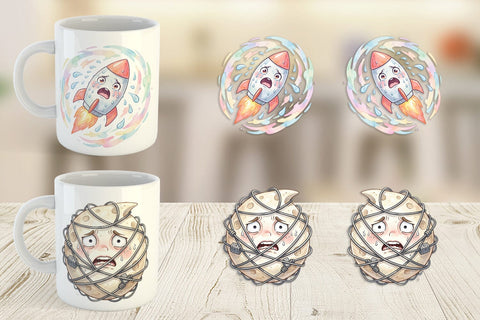 Mug Wrap Anxious Space Rocket and Planet Sublimation artnoy 