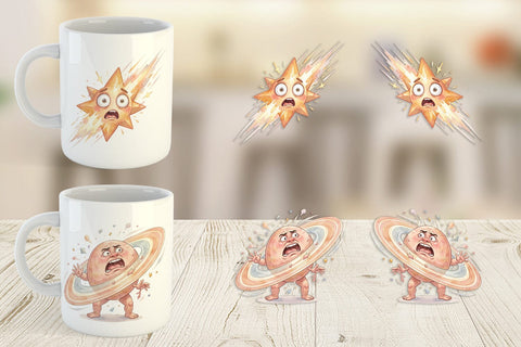 Mug Wrap Anxious Space Rocket and Planet Sublimation artnoy 