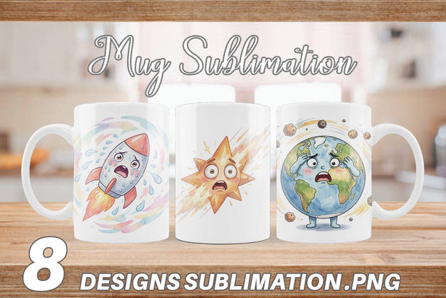 Mug Wrap Anxious Space Rocket and Planet Sublimation artnoy 