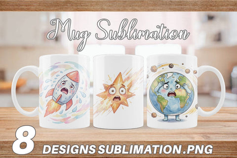 Mug Wrap Anxious Space Rocket and Planet Sublimation artnoy 