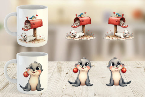 Mug Wrap Arctic Antics Holiday Vintage Polar Animals Sublimation artnoy 