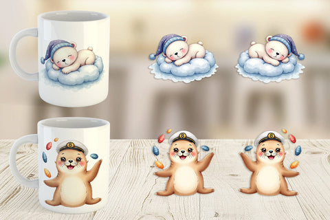 Mug Wrap Arctic Cuties Whimsical Watercolor Sublimation artnoy 
