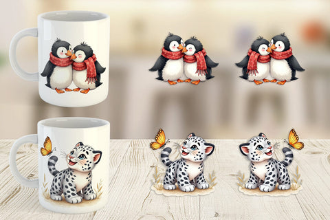 Mug Wrap Arctic Cuties Whimsical Watercolor Sublimation artnoy 