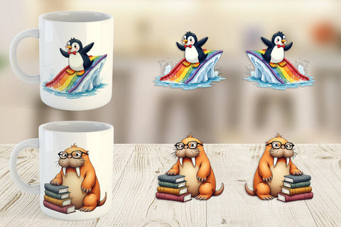 Mug Wrap Arctic Cuties Whimsical Watercolor Sublimation artnoy 